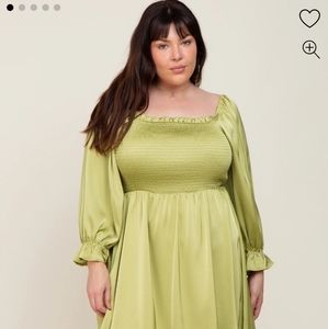 Pinkblush Lime Satin Smocked Square Neck Plus Dress